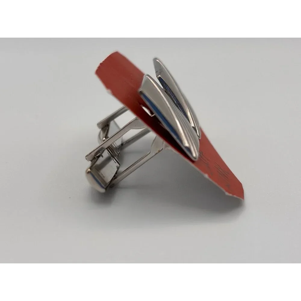 Vintage Silver-Tone Cufflinks With Diagonal Line Pattern